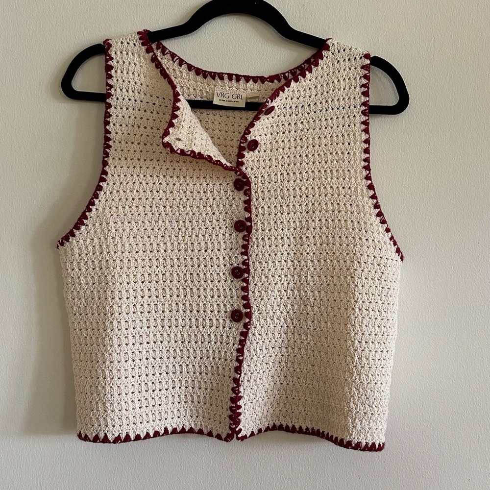 Vrg grl Cream and Red Crochet Women's Top